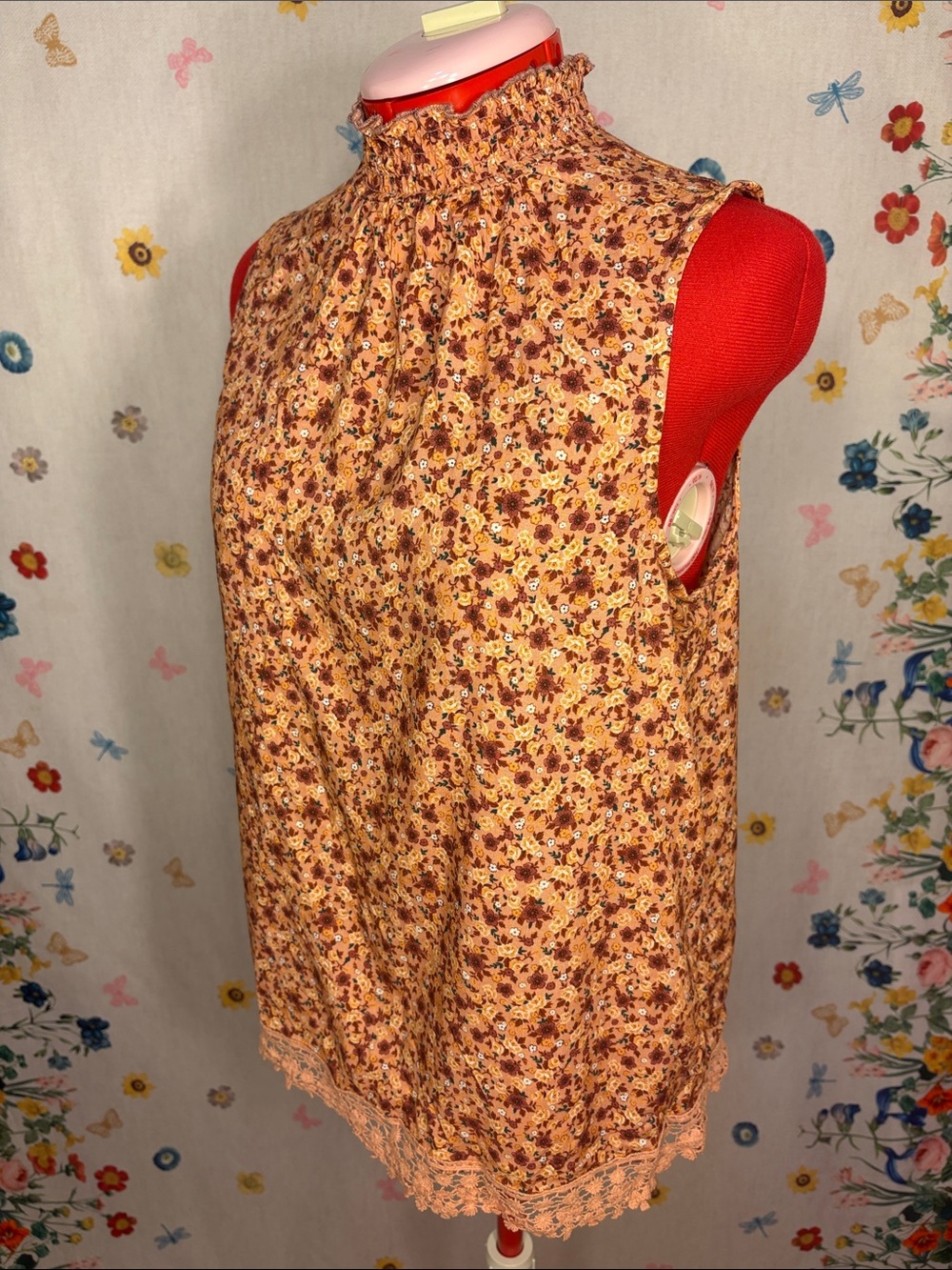 Live to be Spoiled - Smocked Floral Camisole in Burnt Orange w/lace trim